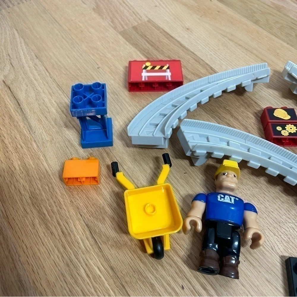 Cat Worker Mega Bloks Building Pieces Wheel Barrel Train Track Kids Toy